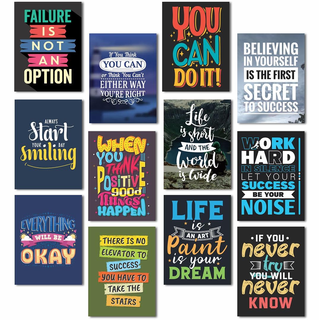 CVANU A4 12pcs Positive Quote Printed on Poster Wall Art Collage Kit with Glue Dot Tape for Wall Decoration (11.5inchX8.4inch)_1